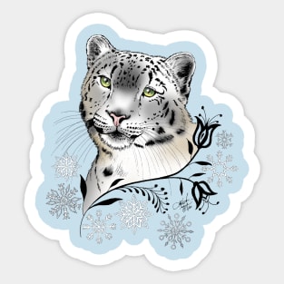 Snow Leopard & Snowflakes Sticker